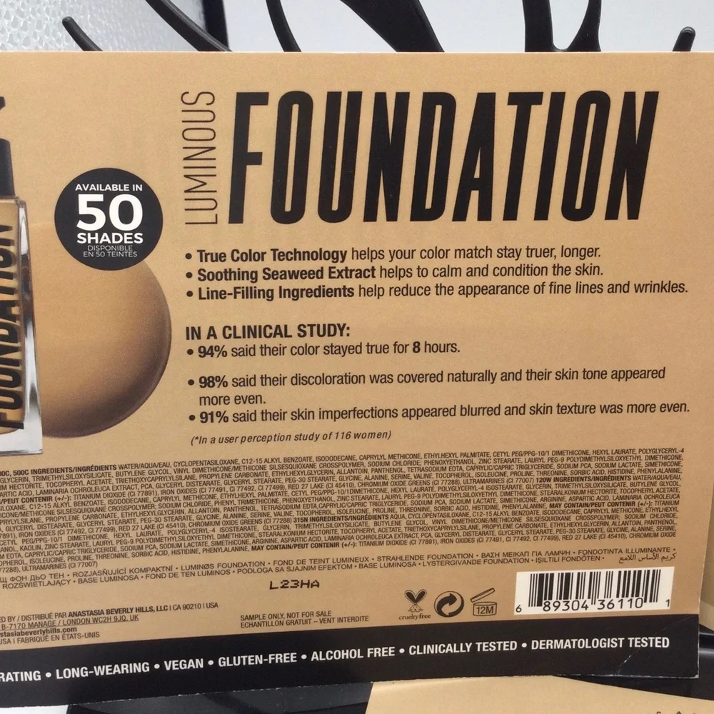 Anastasia Luminous Foundation Shade Sample Set - Warm Beige/Tan new 3pk